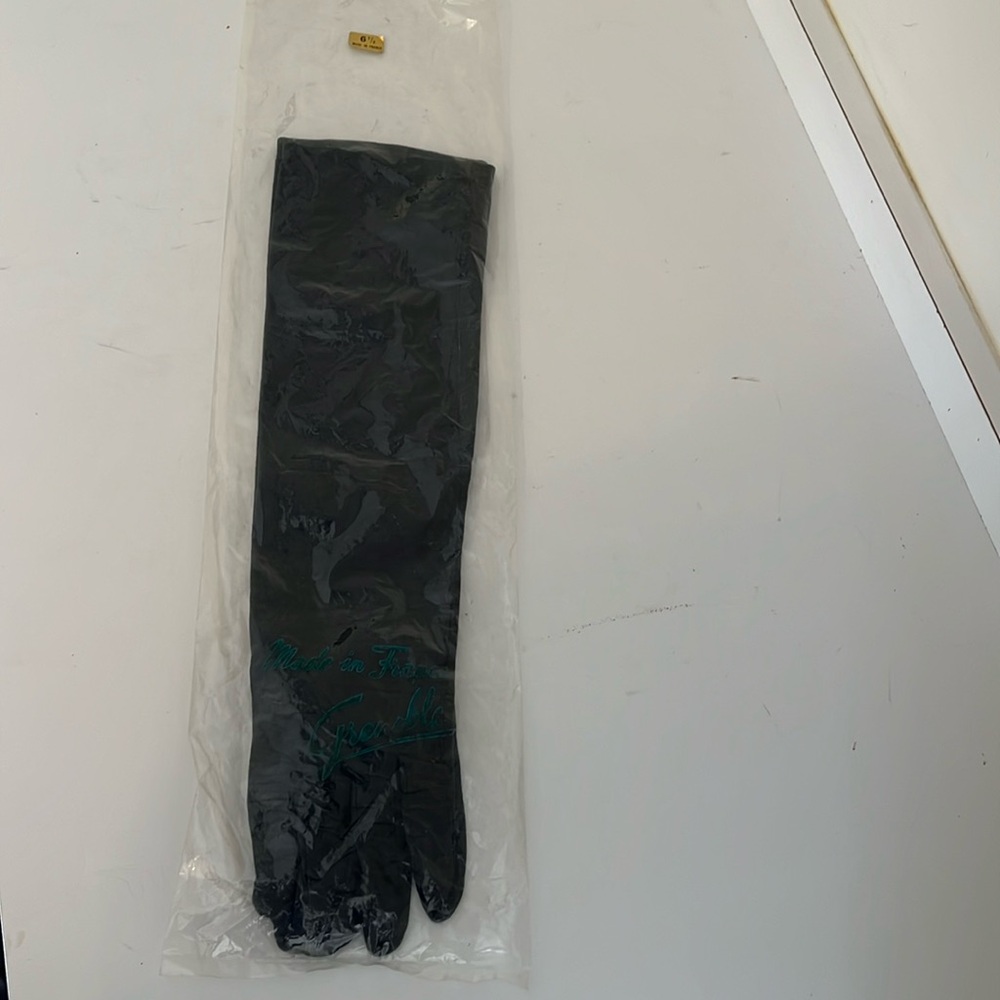 Vintage Grenoble Ladies long black French Kid on Silk gloves. LIKE NEW